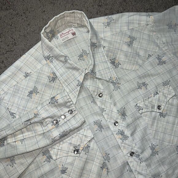 Vintage Wrangler Shirt Mens 17-35 60s Pearl Snap Long Tail Floral Western Rodeo - Picture 1 of 8